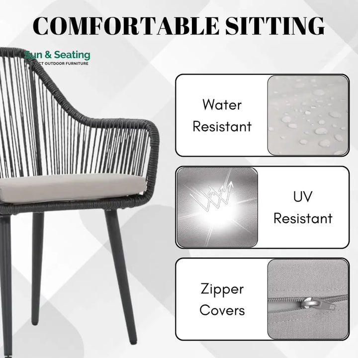 Isolde 5-Piece Outdoor Rope Patio Dining Set With Glass Top Table Dining Set