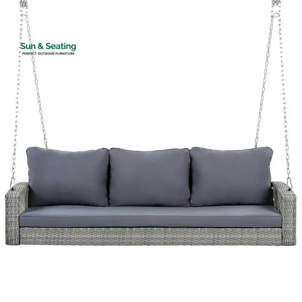 Isolde Outdoor Large HDPE Wicker 3-Person Porch Swing Swing