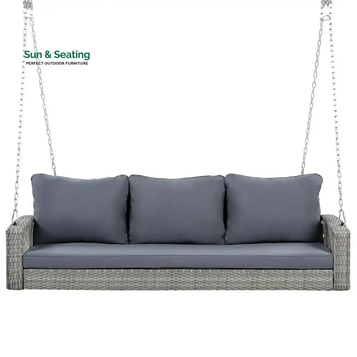 Isolde Outdoor Large HDPE Wicker 3-Person Porch Swing Swing
