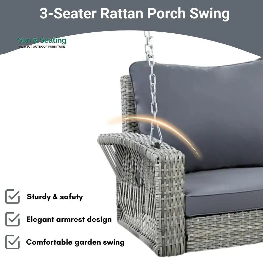 Isolde Outdoor Large HDPE Wicker 3-Person Porch Swing Swing