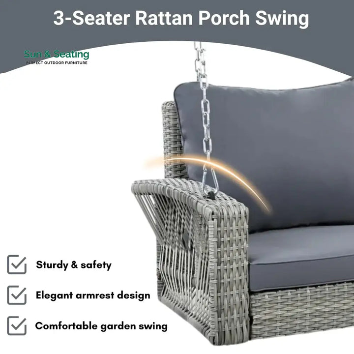 Isolde Outdoor Large HDPE Wicker 3-Person Porch Swing Swing