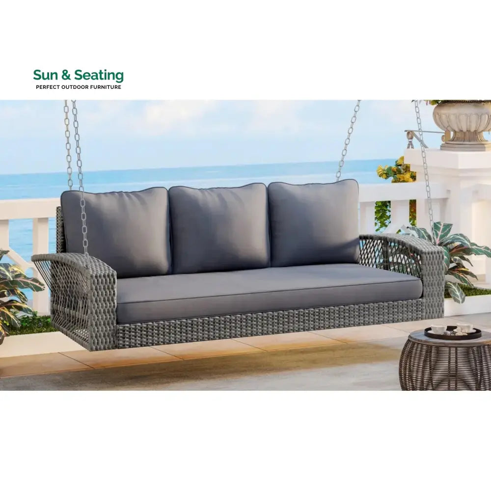 Isolde Outdoor Large HDPE Wicker 3-Person Porch Swing Swing
