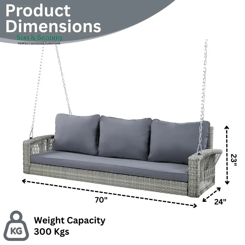 Isolde Outdoor Large HDPE Wicker 3-Person Porch Swing Swing