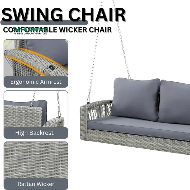 Isolde Outdoor Large HDPE Wicker 3-Person Porch Swing Swing