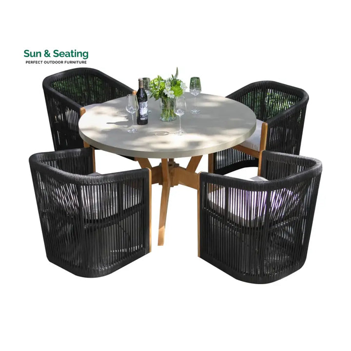 Issoro Outdoor Garden Patio Dining Set 4 Chairs and 1 Table Set (Black) Braided &amp; Rope Dining sets