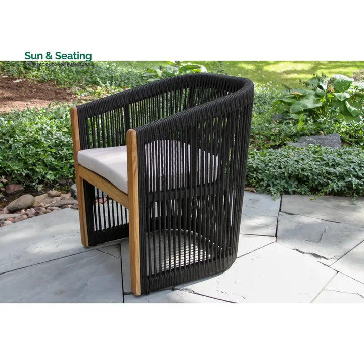 Issoro Outdoor Garden Patio Dining Set 4 Chairs and 1 Table Set (Black) Braided &amp; Rope Dining sets