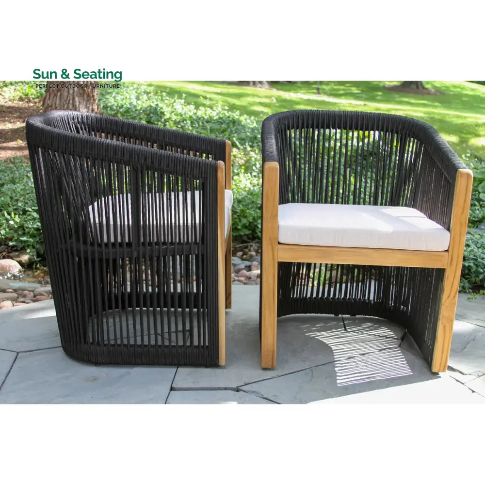 Issoro Outdoor Garden Patio Dining Set 4 Chairs and 1 Table Set (Black) Braided &amp; Rope Dining sets
