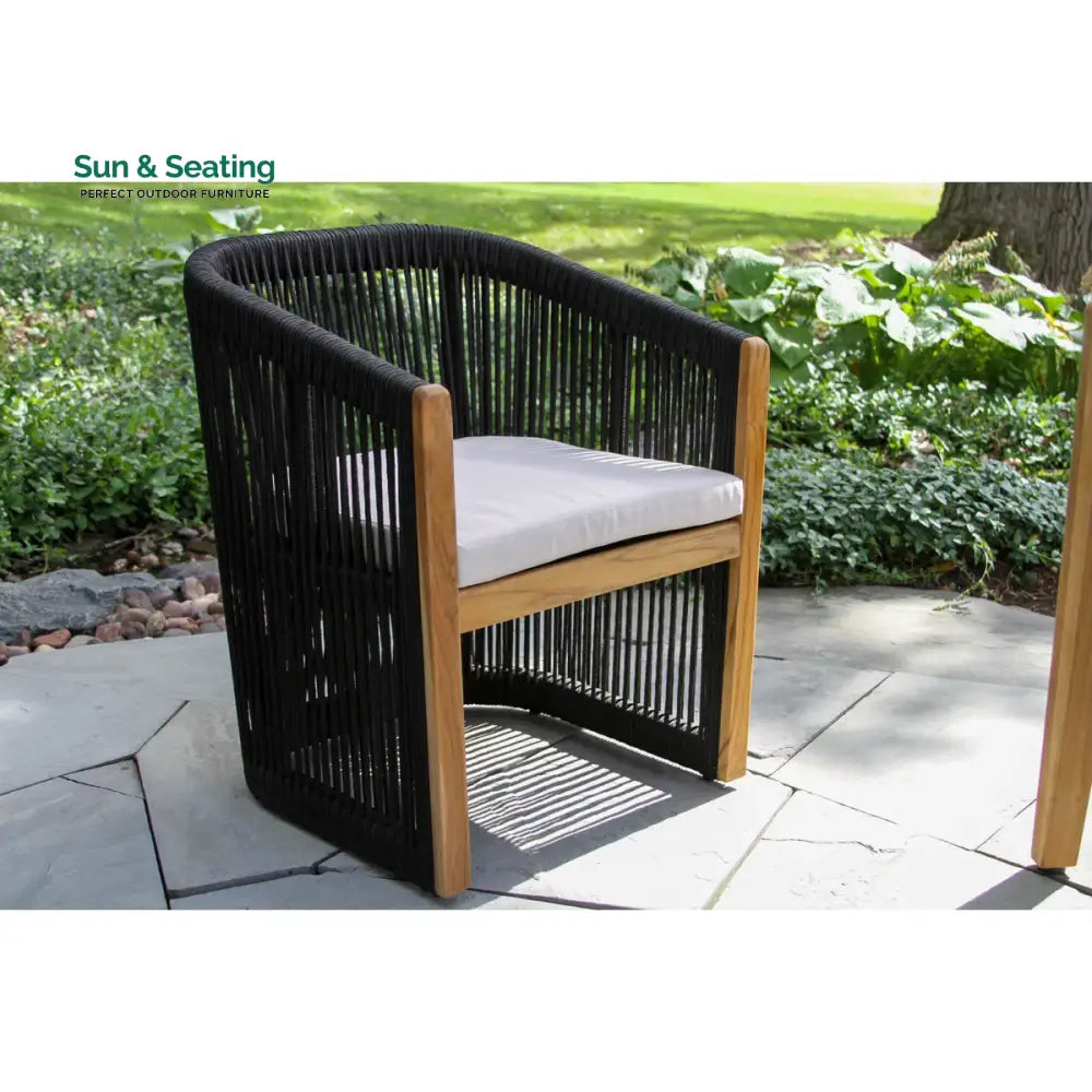 Issoro Outdoor Garden Patio Dining Set 4 Chairs and 1 Table Set (Black) Braided &amp; Rope Dining sets