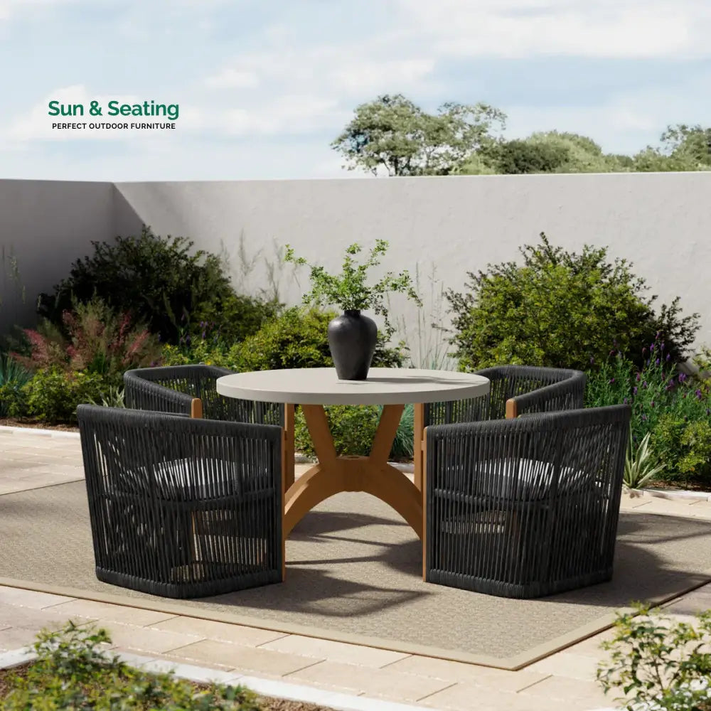 Issoro Outdoor Garden Patio Dining Set 4 Chairs and 1 Table Set (Black) Braided & Rope Dining sets