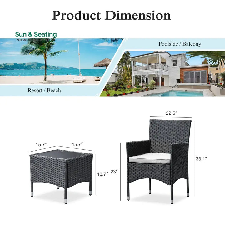 Itlaye Outdoor Patio Seating Set 2 Chairs and 1 Table Set (Black) Coffee Table Sets