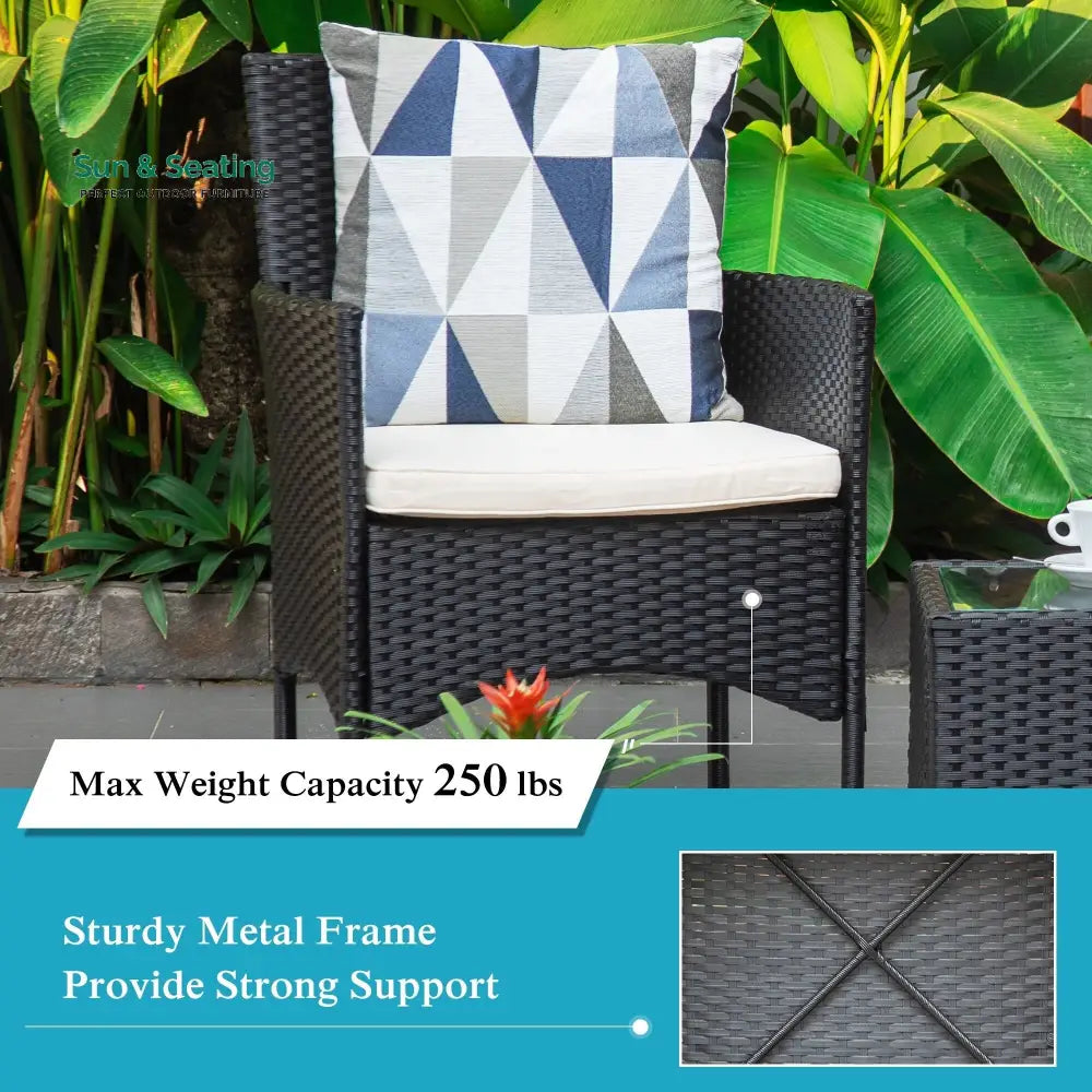 Itlaye Outdoor Patio Seating Set 2 Chairs and 1 Table Set (Black) Coffee Table Sets