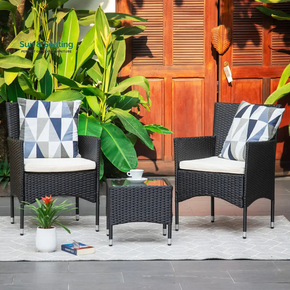 Itlaye Outdoor Patio Seating Set 2 Chairs and 1 Table Set (Black) Coffee Table Sets