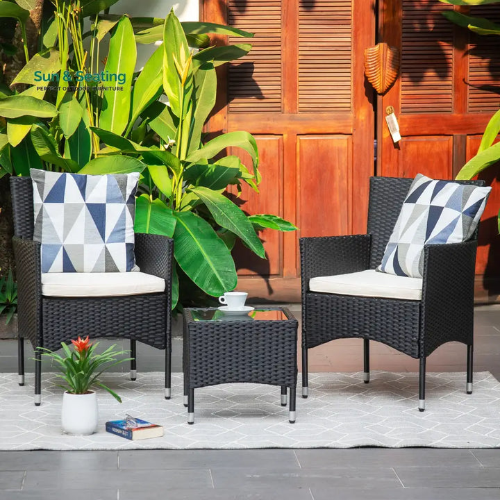 Itlaye Outdoor Patio Seating Set 2 Chairs and 1 Table Set (Black) Coffee Table Sets