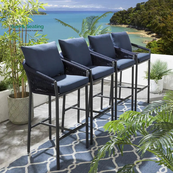 Ivette Outdoor Patio Bar Chair 4 Chairs For Balcony Braided &amp; Rope Bar Sets