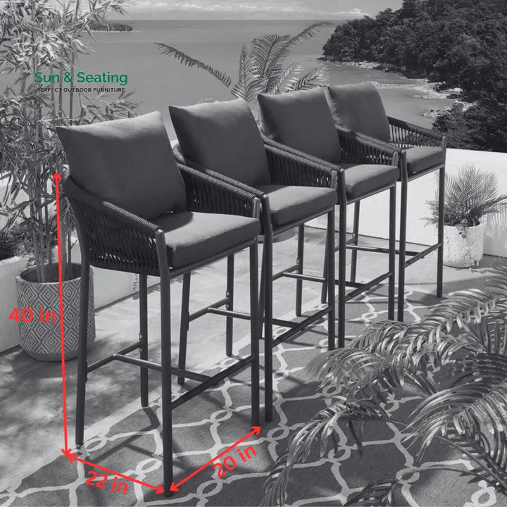 Ivette Outdoor Patio Bar Chair 4 Chairs For Balcony Braided &amp; Rope Bar Sets