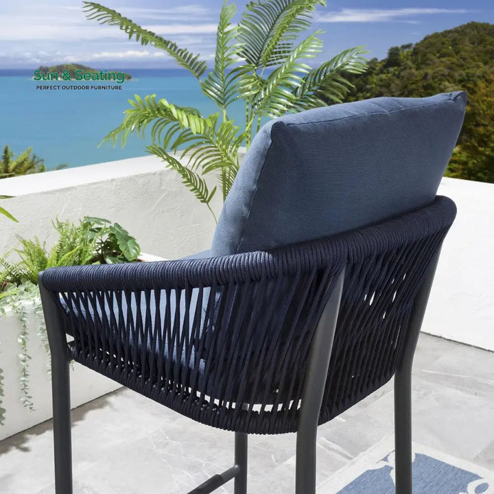 Ivette Outdoor Patio Bar Chair 4 Chairs For Balcony Braided &amp; Rope Bar Sets