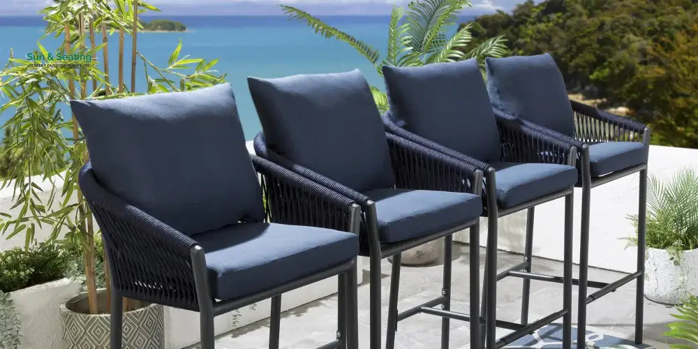 Ivette Outdoor Patio Bar Chair 4 Chairs For Balcony Braided &amp; Rope Bar Sets