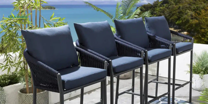 Ivette Outdoor Patio Bar Chair 4 Chairs For Balcony Braided &amp; Rope Bar Sets