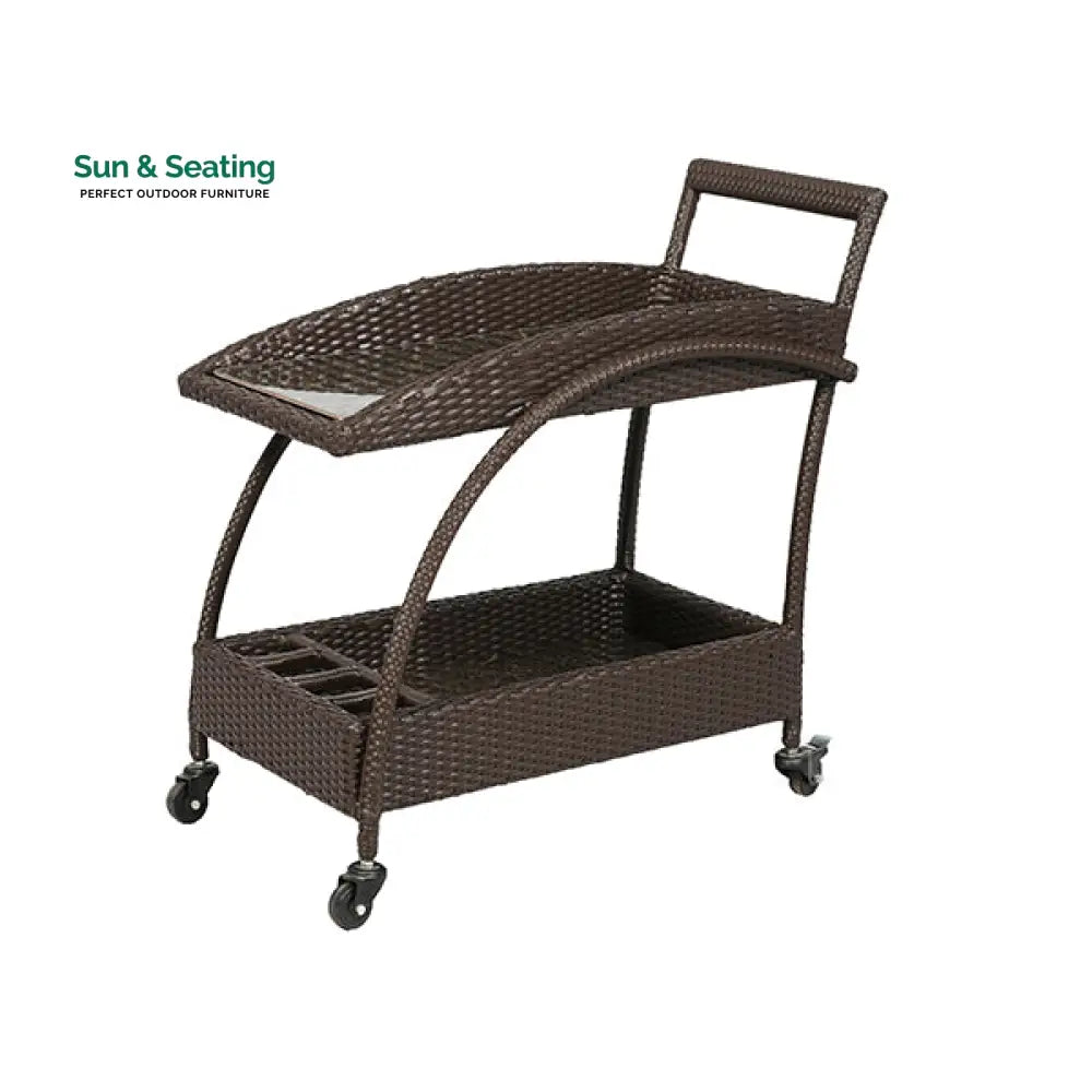 Ivon Outdoor Patio Bar Serving Cart (Brown) Wicker