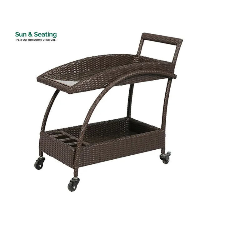 Ivon Outdoor Patio Bar Serving Cart (Brown) Wicker