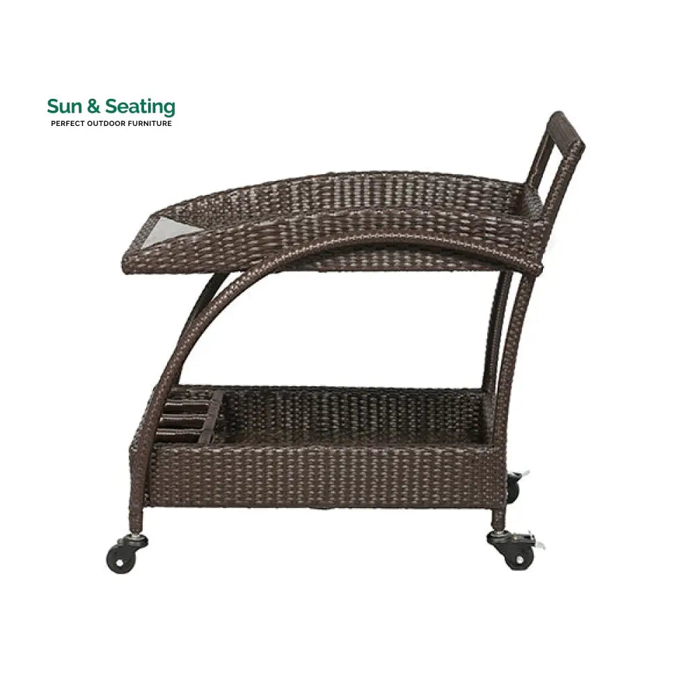 Ivon Outdoor Patio Bar Serving Cart (Brown) Wicker