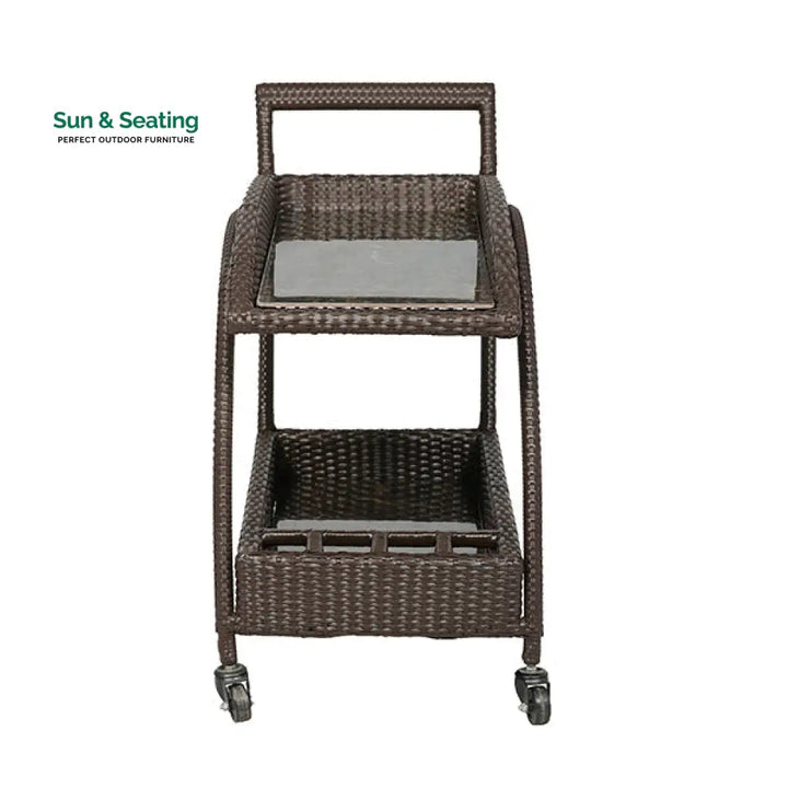 Ivon Outdoor Patio Bar Serving Cart (Brown) Wicker