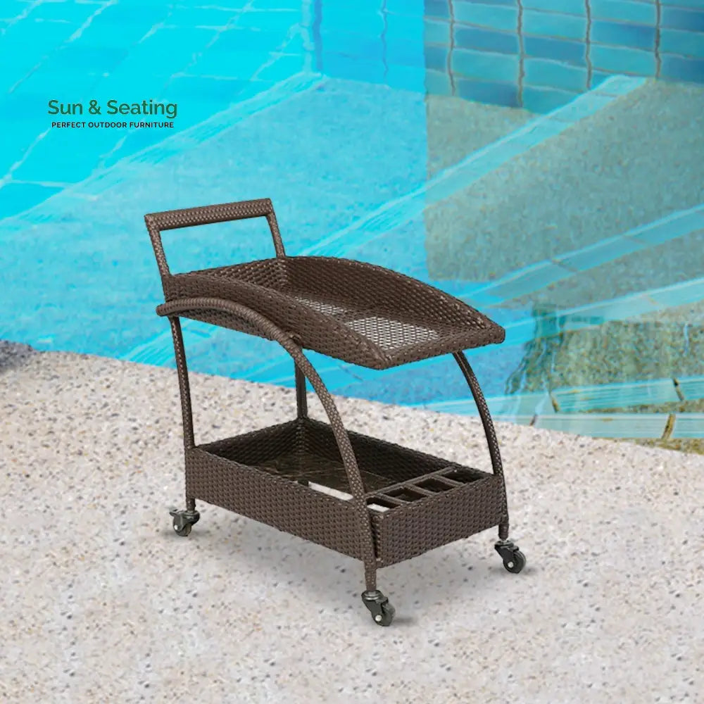 Ivon Outdoor Patio Bar Serving Cart (Brown) Wicker