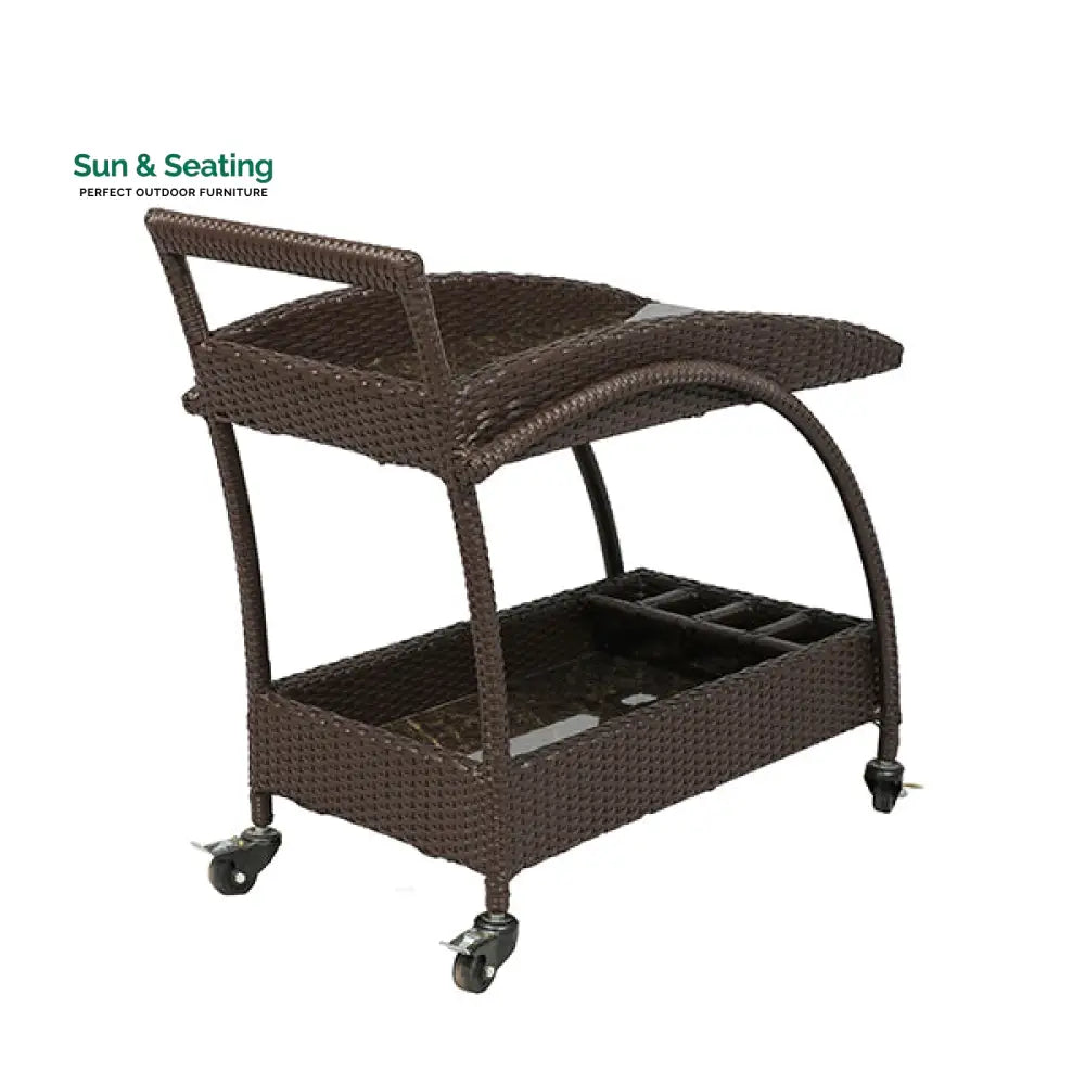 Ivon Outdoor Patio Bar Serving Cart (Brown) Wicker