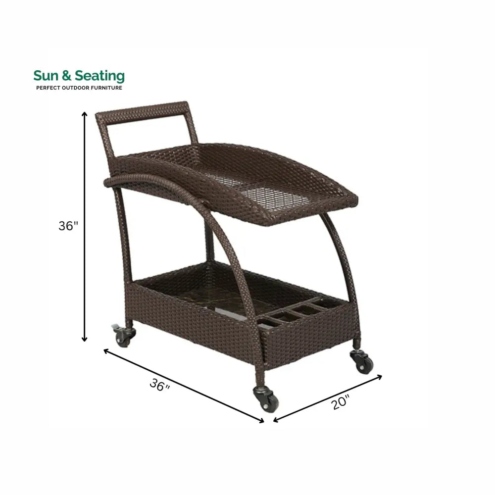 Ivon Outdoor Patio Bar Serving Cart (Brown) Wicker