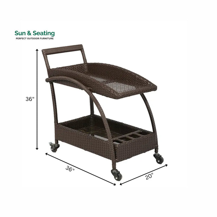 Ivon Outdoor Patio Bar Serving Cart (Brown) Wicker
