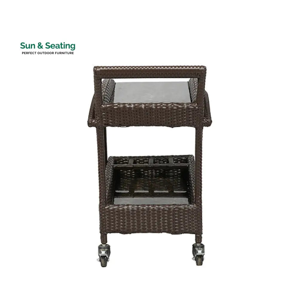Ivon Outdoor Patio Bar Serving Cart (Brown) Wicker