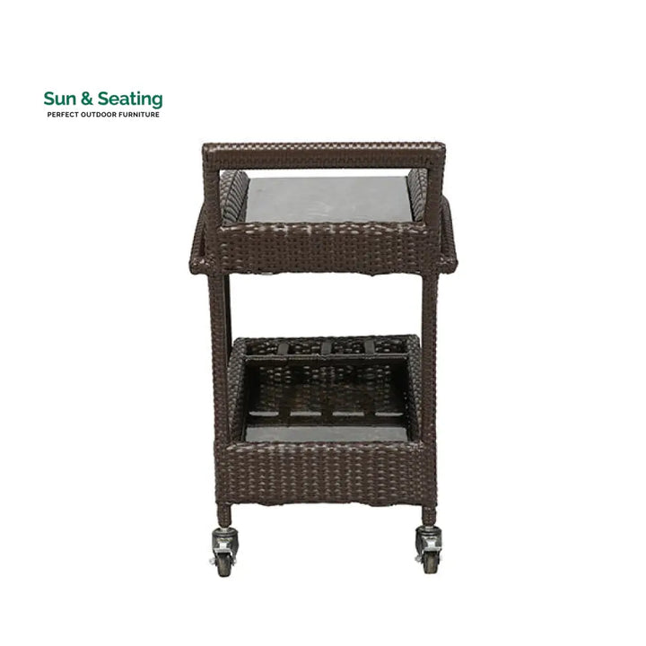 Ivon Outdoor Patio Bar Serving Cart (Brown) Wicker