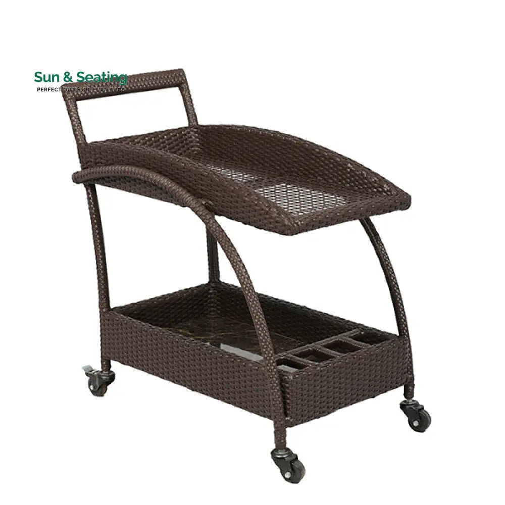 Ivon Outdoor Patio Bar Serving Cart (Brown) Wicker