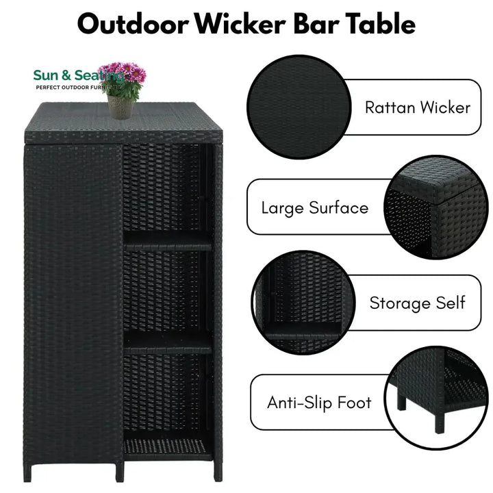Jacinta Outdoor Rattan Wicker Bar Table with High-Top Design Bar Table