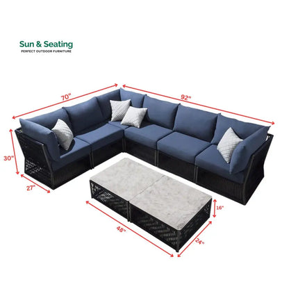 Jacobo Outdoor Sofa Set 6 Seater and 1 Center Table Set (Blue) Braided & Rope Sofa Sets