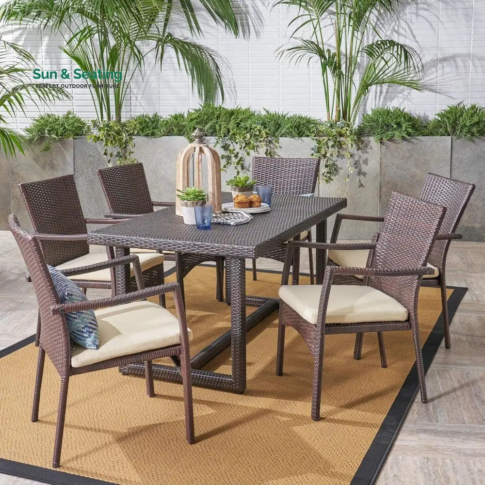 Janhavi 7-Piece Outdoor Rattan Wicker Dining Set Dining Set