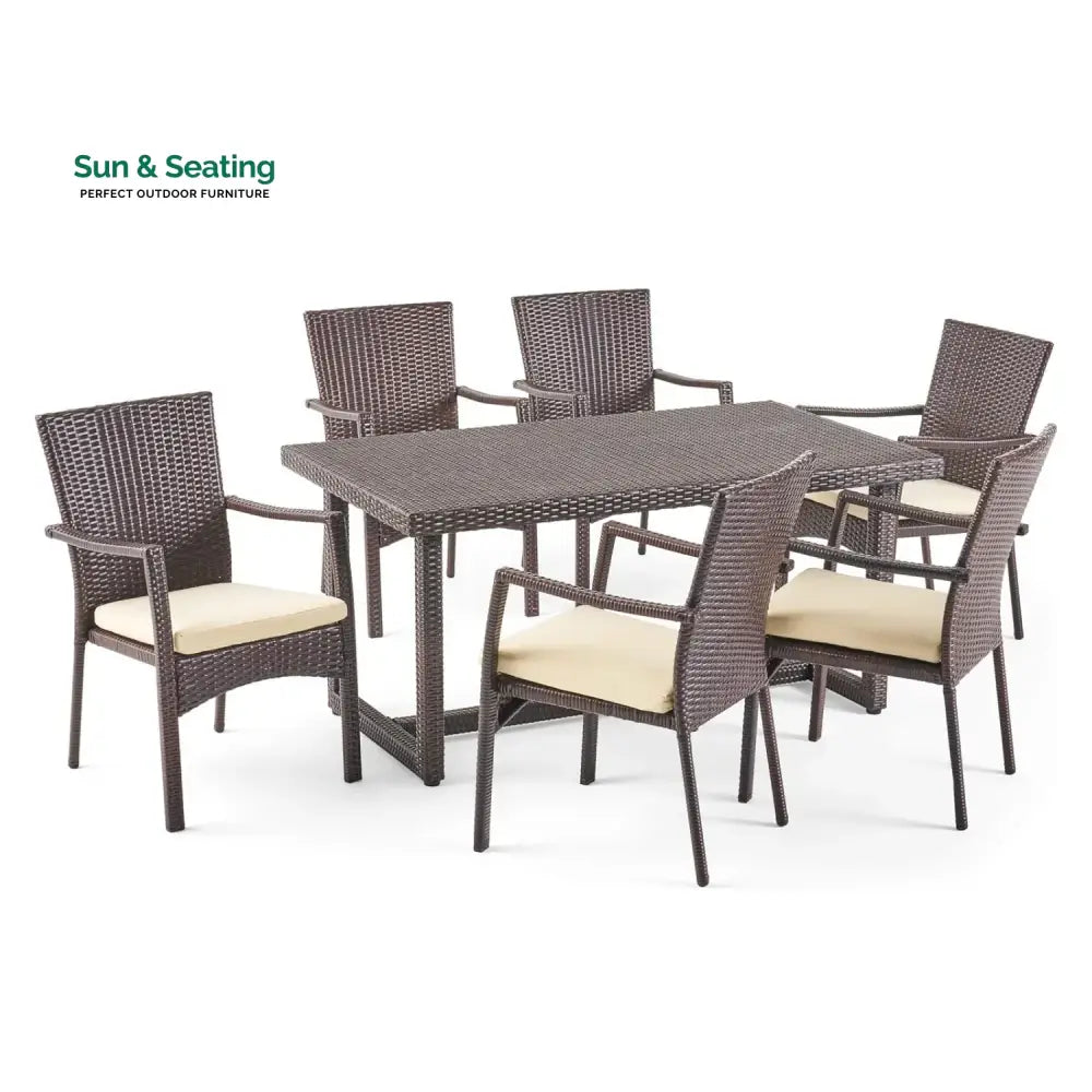 Janhavi 7-Piece Outdoor Rattan Wicker Dining Set Dining Set