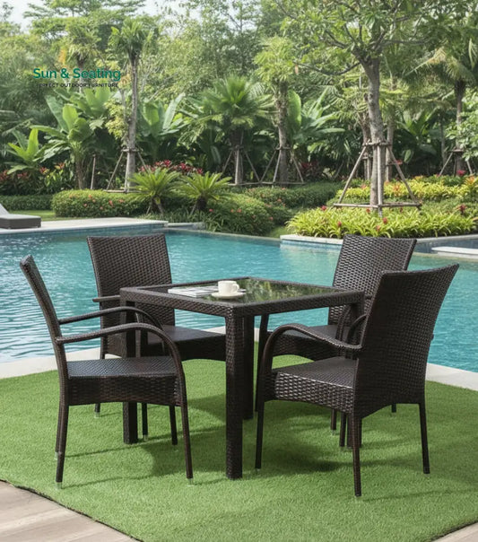 Jank Outdoor Patio Seating Set 4 Chairs and 1 Table Set (Dark Brown) Coffee Table Sets