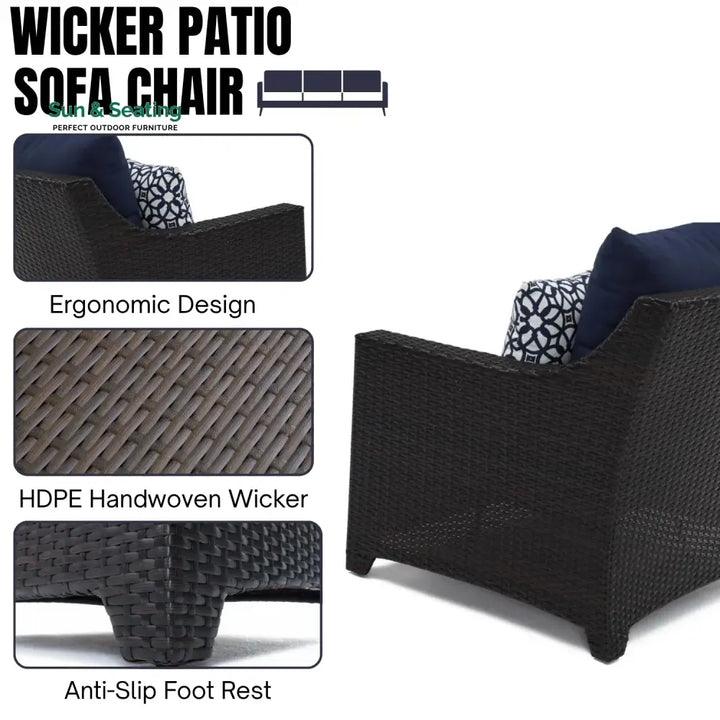Jaya Outdoor All-Weather Rattan Wicker Three Seater Sofa Sofa Set