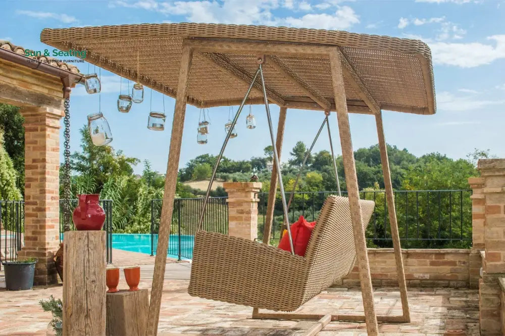 Jazz Three Seater Hanging Swing With Stand For Balcony Garden Swing (Tan) Swings