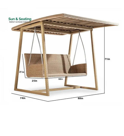 Jazz Three Seater Hanging Swing With Stand For Balcony Garden Swing (Tan) Swings