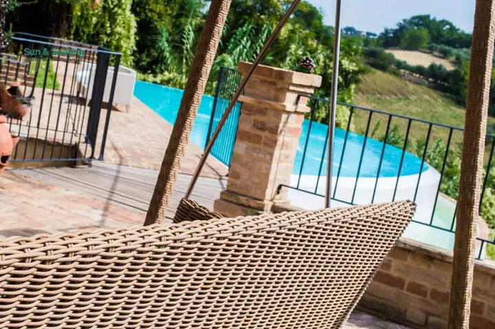 Jazz Three Seater Hanging Swing With Stand For Balcony Garden Swing (Tan) Swings
