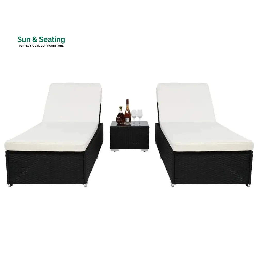 Jean Outdoor Swimming Poolside Lounger (Set of 2) With 1 Side Table (Black +White) Loungers