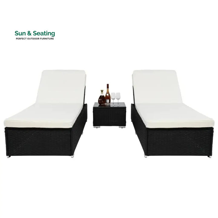 Jean Outdoor Swimming Poolside Lounger (Set of 2) With 1 Side Table (Black +White) Loungers
