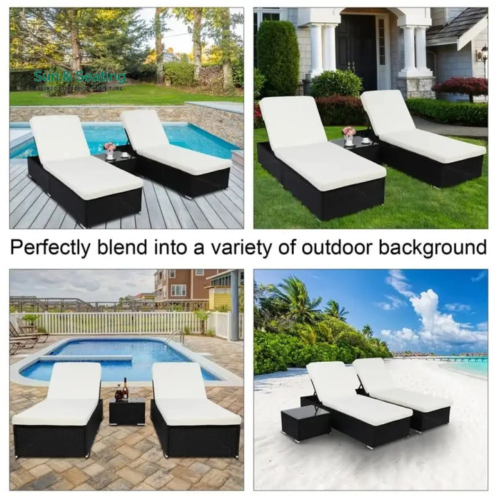 Jean Outdoor Swimming Poolside Lounger (Set of 2) With 1 Side Table (Black +White) Loungers