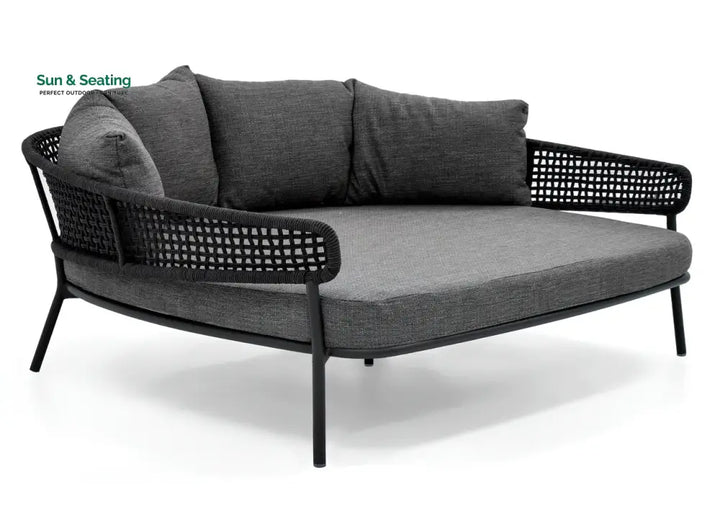 Jekub Outdoor Poolside Sunbed With Cushion Daybed (Dark Grey) Braided &amp; Rope Sunbed