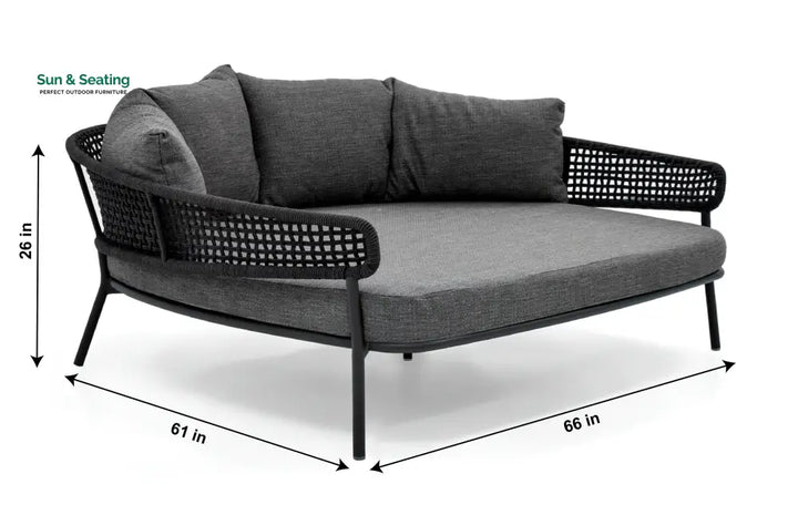 Jekub Outdoor Poolside Sunbed With Cushion Daybed (Dark Grey) Braided &amp; Rope Sunbed