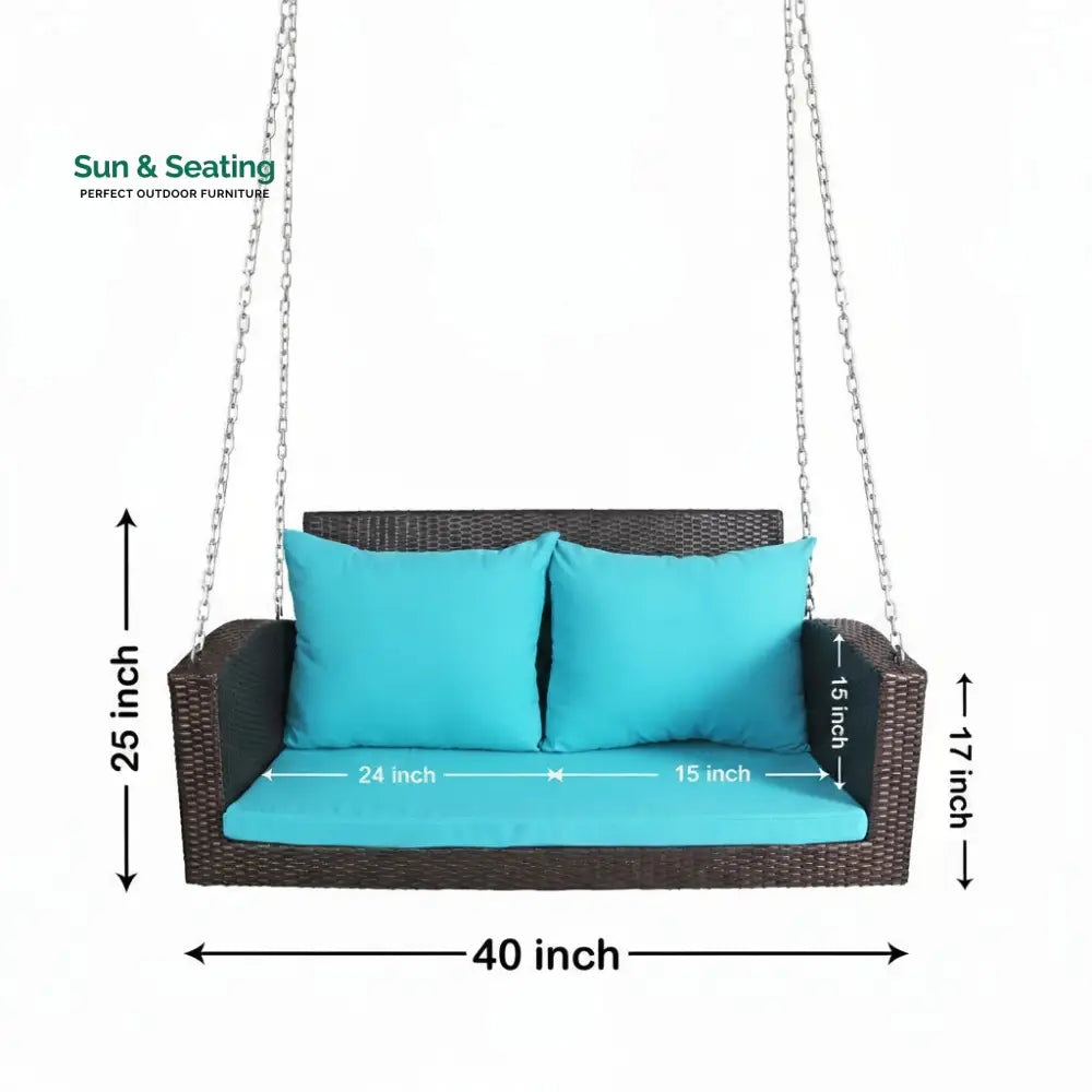 Jero Double Seater Hanging Swing Without Stand For Balcony Garden Swing (Brown + Sky Blue) Swings