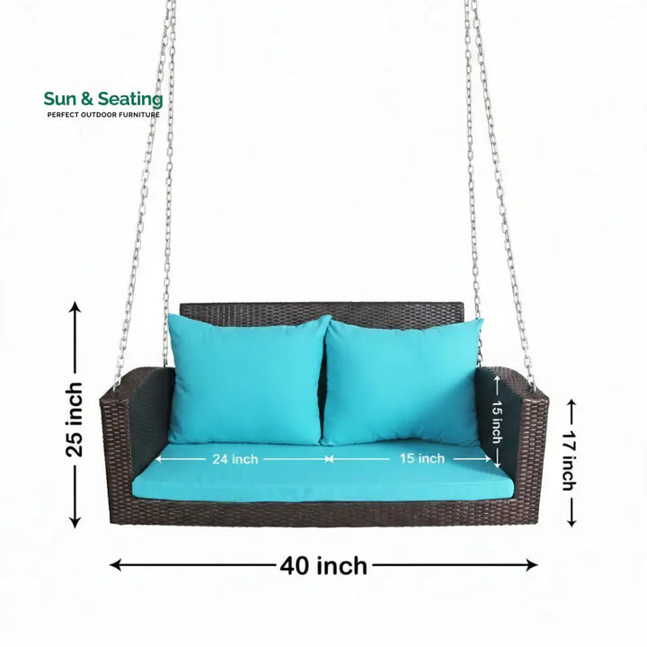 Jero Double Seater Hanging Swing Without Stand For Balcony Garden Swing (Brown + Sky Blue) Swings