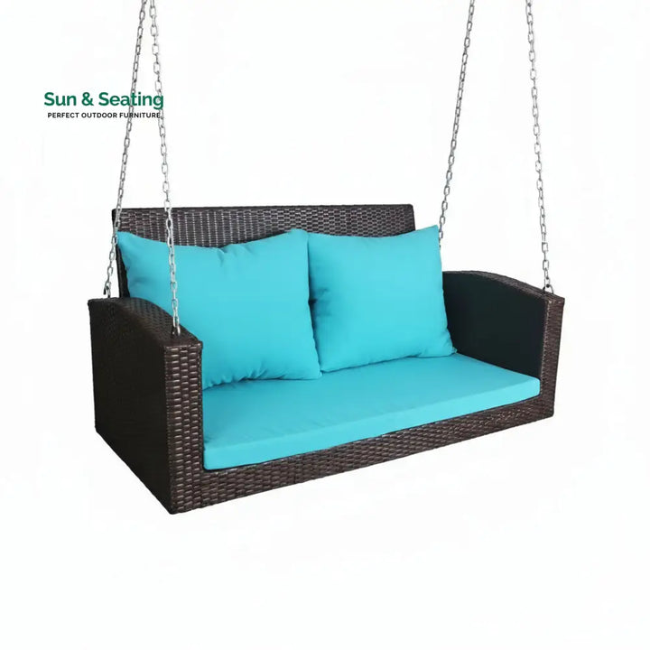 Jero Double Seater Hanging Swing Without Stand For Balcony Garden Swing (Brown + Sky Blue) Swings